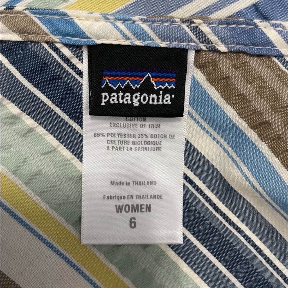 Patagonia Size 6 Netty Blue Yellow V-Neck Striped Sundress Multicolored Womens